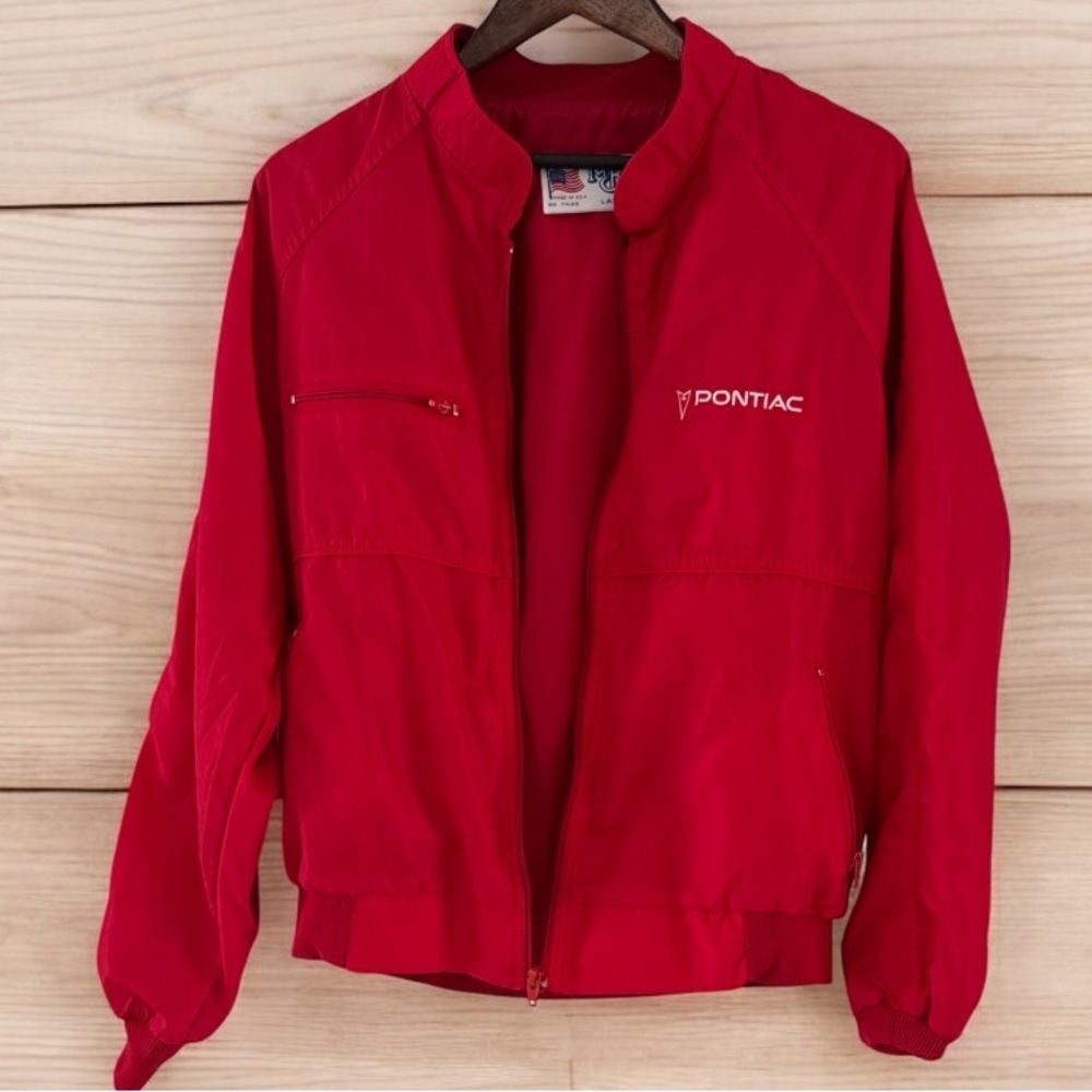 Vintage Pontaic Members MBA Large Mens Red Nylon bomber Jacket Broken Zipper